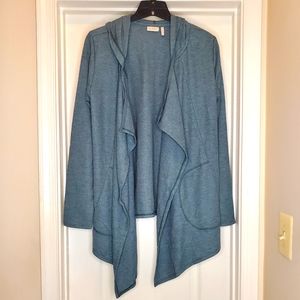 LOGO by Lori Goldstein Hooded Cascade Open Front Cardigan